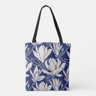 Magnolia-grafik i indigo-mönster tygkasse