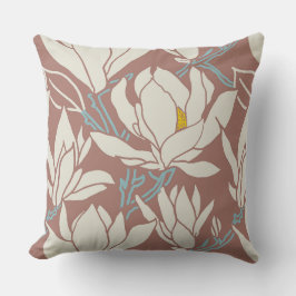 Magnolia-grafik i mauve-mönster kudde