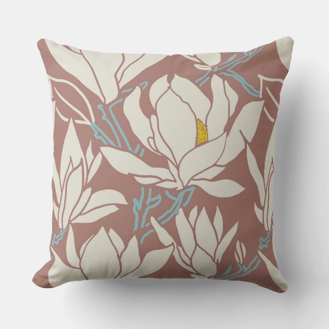 Magnolia-grafik i mauve-mönster kudde (Framsida)
