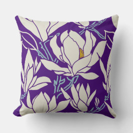 Magnolia-grafik i violett mönster kudde