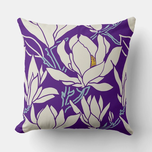 Magnolia-grafik i violett mönster kudde (Framsida)