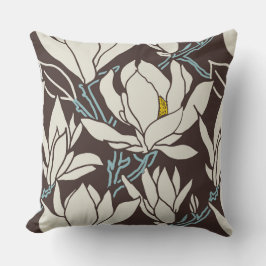 Magnolia graphic in brown pattern kudde