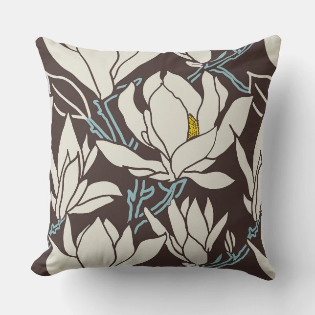Magnolia graphic in brown pattern kudde (Framsida)