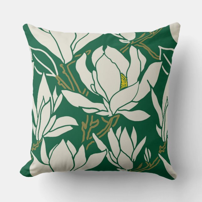 Magnolia graphic in emerald pattern kudde (Framsida)