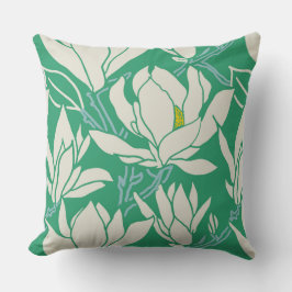 Magnolia graphic in green pattern kudde