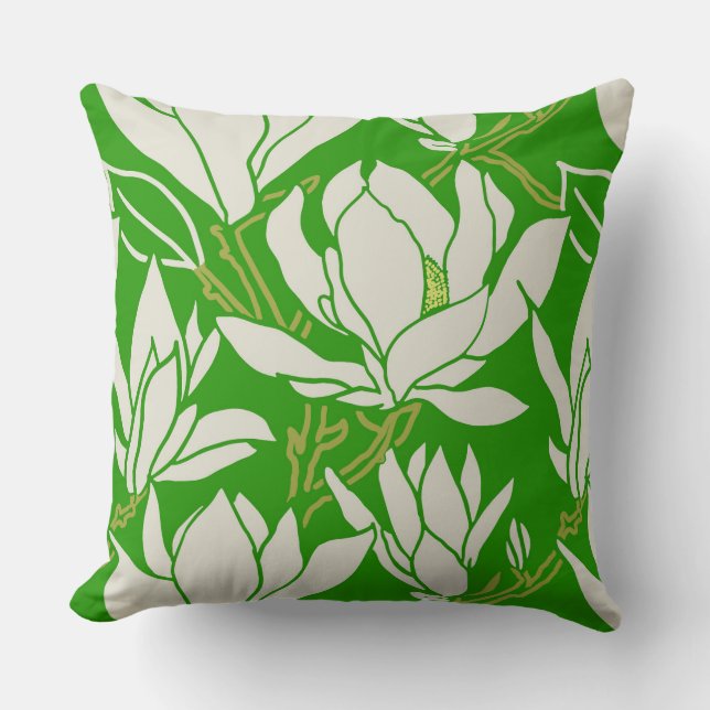 Magnolia graphic in kelly green pattern kudde (Framsida)