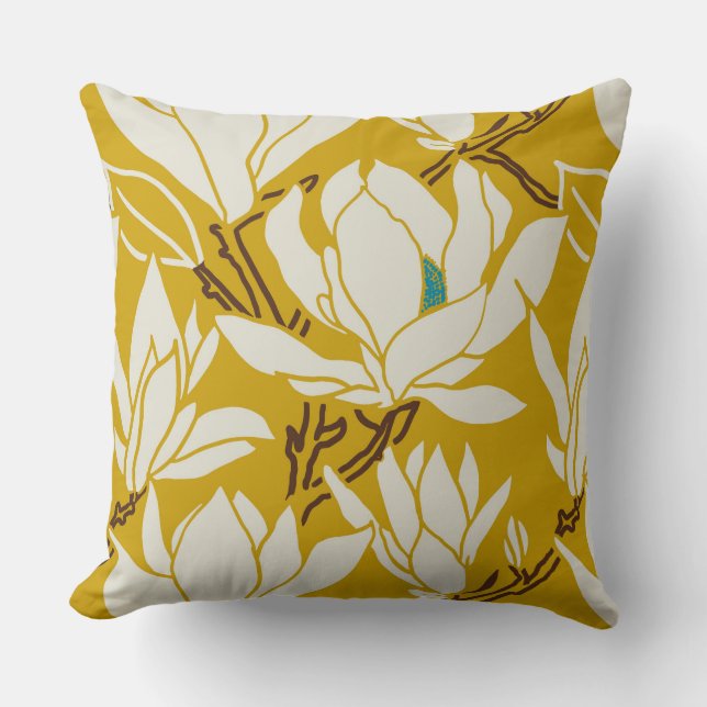 Magnolia graphic in mustard pattern kudde (Framsida)