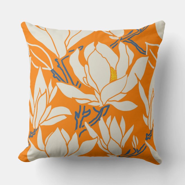 Magnolia graphic in orange pattern kudde (Framsida)
