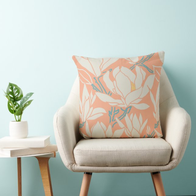 Magnolia graphic in peach pattern kudde (Stol)