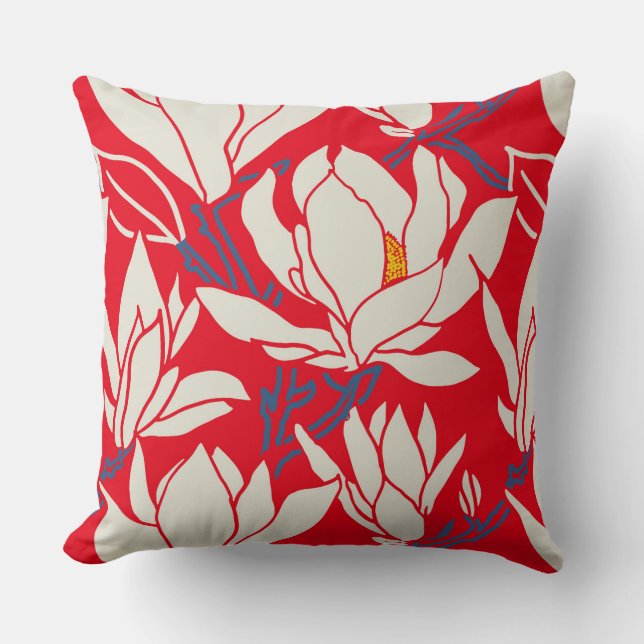 Magnolia graphic in red pattern kudde (Framsida)