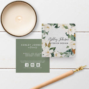 Magnolia Greenery WandeScript Typography Square Fyrkantigt Visitkort