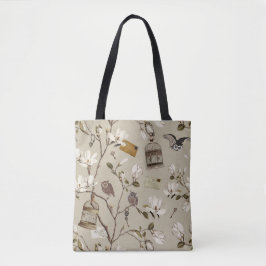 Magnolia Grove with Owls in Ecru Beige Tygkasse
