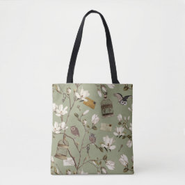 Magnolia Grove with Owls in Sage Green Tygkasse