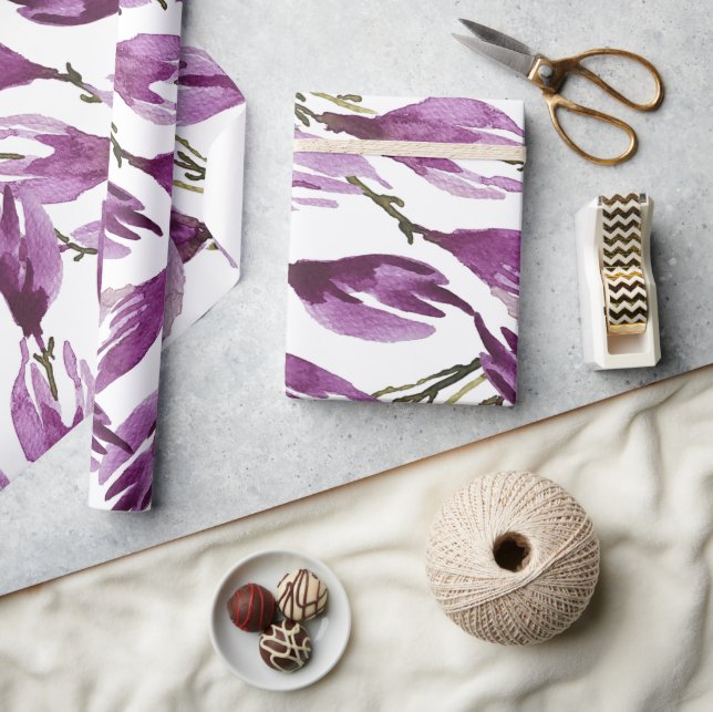Magnolia Lila Violet Watercolor Presentpapper (Hantverk)
