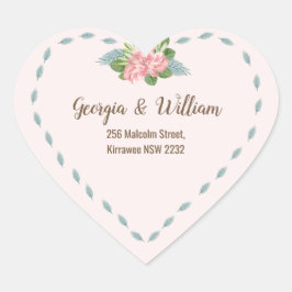 Magnolia Lilies Bouquet Returadress Sticker B Hjärtformat Klistermärke