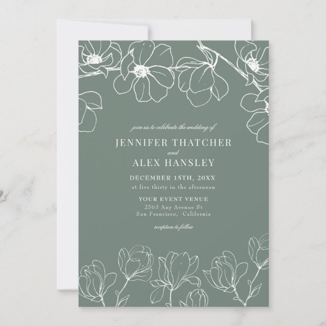 Magnolia | Modern Elegant Enkel Blommigt Bröllop Inbjudningar (Framsida)