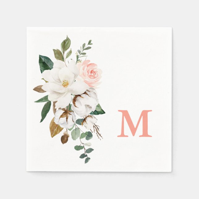 Magnolia Monogram Möhippa Cocktail Napkins Pappersservett (Framsidan)