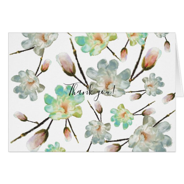 Magnolia Mönster Tack för Notecard OBS Kort (Framsidan Horizontal)