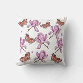 Magnolia och fjärilar, akvarellmönster kudde
