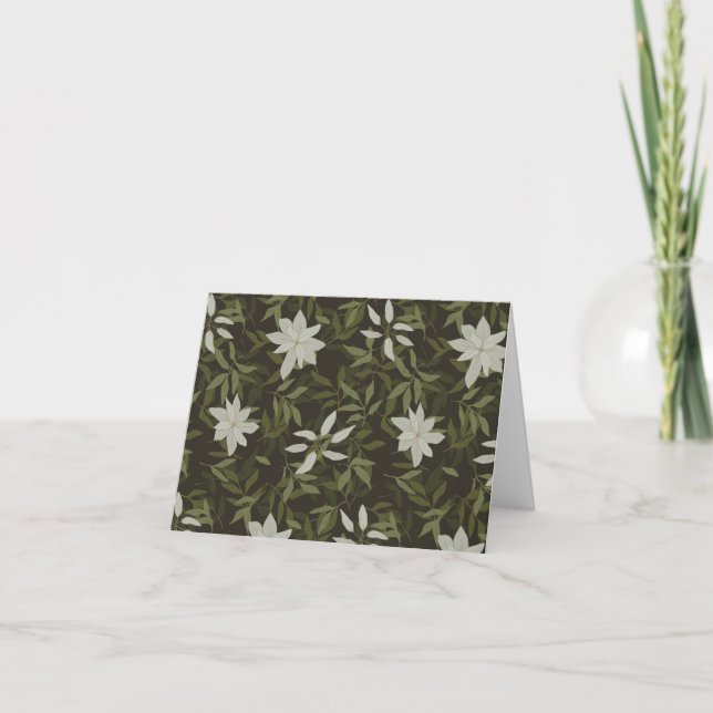 Magnolia och grönt löv på svart tack kort (Framsida)