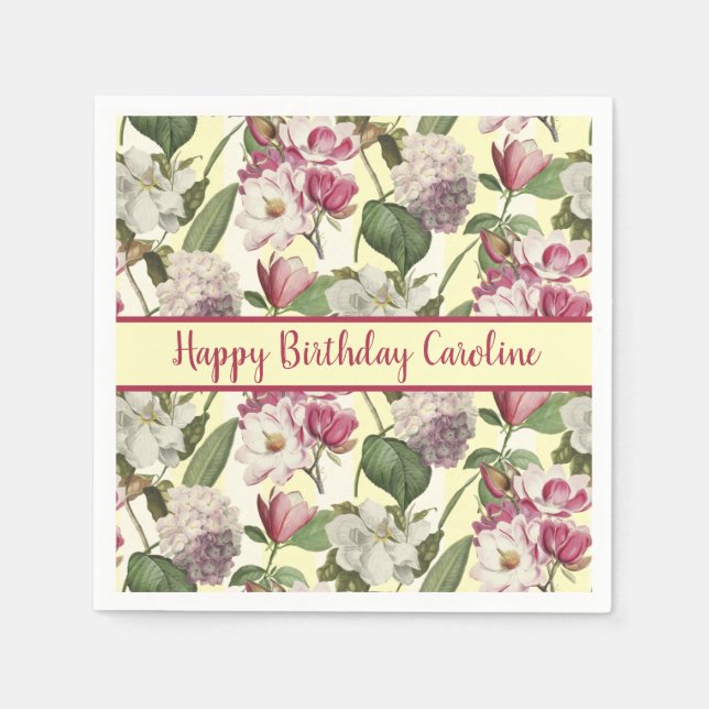 Magnolia och Hydrangea Flowers Southern Pappersservett (Framsidan)