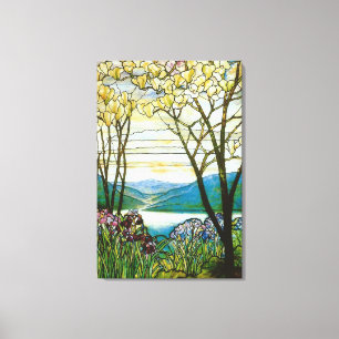 Magnolia och Iris-fönster med glasskikt Canvastryck