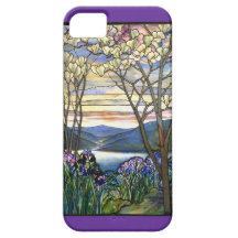 Magnolia- och Irismålat glassfönster