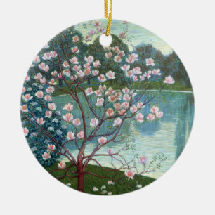 Magnolia (olja på kanfas) julgransprydnad keramik