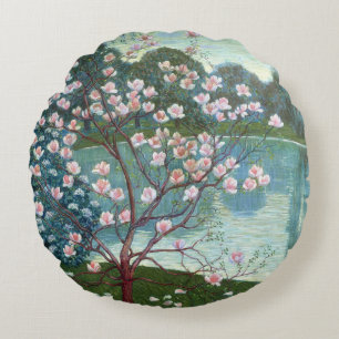 Magnolia (olja på kanfas) rund kudde