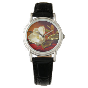 Magnolia on Red Velvet Martin Johnson Heade Armbandsur