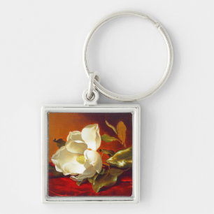 Magnolia on Red Velvet Martin Johnson Heade Fyrkantig Silverfärgad Nyckelring