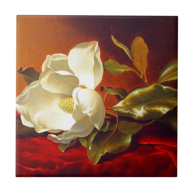 Magnolia on Red Velvet Martin Johnson Heade Kakelplatta (Framsidan)