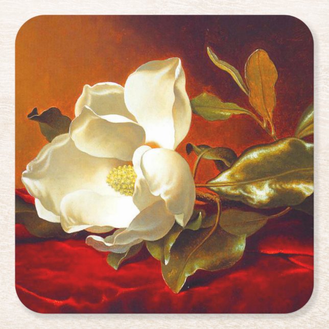 Magnolia on Red Velvet Martin Johnson Heade Underlägg Papper Kvadrat (Framsidan)