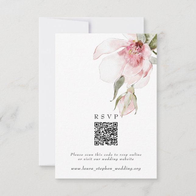 Magnolia OSA Online QR-kod Bröllop-webbplatskort Inbjudningar (Framsida)