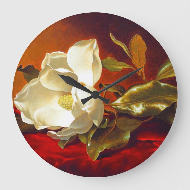 Magnolia på röd sammetsmartin Johnson Heade Stor Klocka (Framsida)