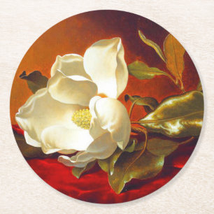 Magnolia på röd sammetsmartin Johnson Heade Underlägg Papper Rund