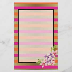 Magnolia på Rosa & Faux Guld Rand Brevpapper