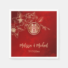 Magnolia Red Guld kinesiska Bröllop Pappersservett