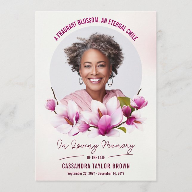 Magnolia Rosa Blommigt Funeral Prayer Card Program (Framsida)
