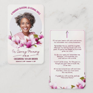 Magnolia Rosa Blommigt Funeral Prayer Card Visitkort