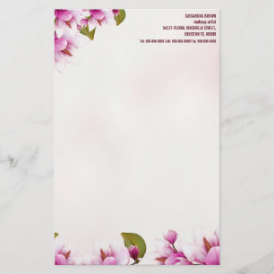 Magnolia Rosa Blommigt Personlig Brevpapper