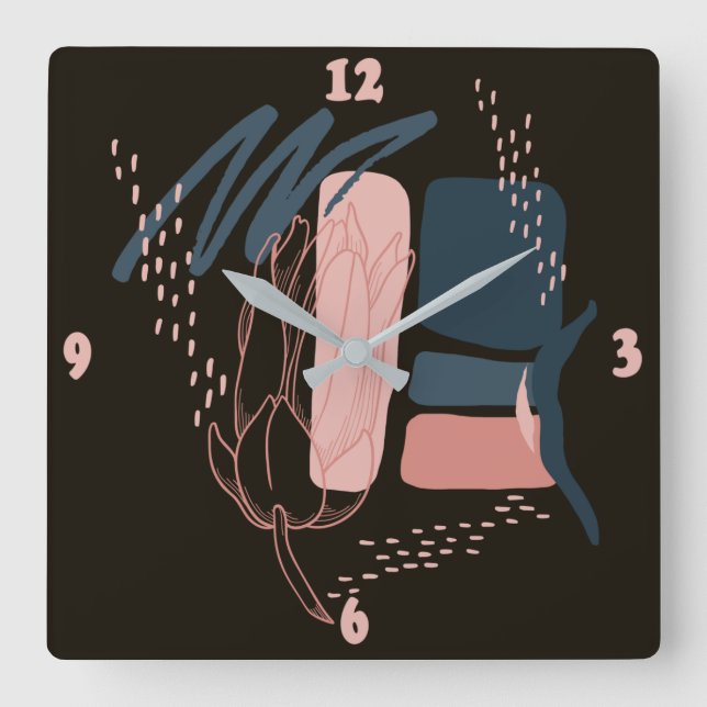 Magnolia Rosa Bloom Minimal Abstrakt Fyrkantig Klocka (Framsida)