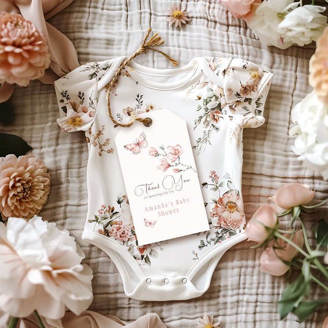 Magnolia  Rosa Butterfly Baby Shower-favoriter Presentetikett (Skapare uppladdad)