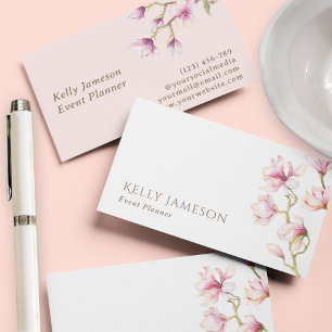 Magnolia    Rosa och vit minimal Blommigt Visitkort