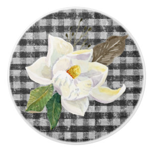 Magnolia Rustic Farmhouse Black n White Gingham Knopp