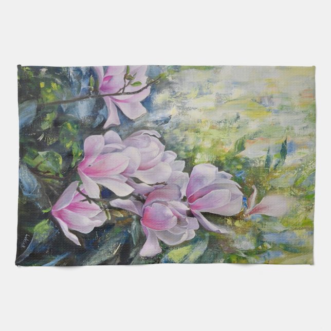 Magnolia Serenity - Blommigt Art av Lukian Kökshandduk (Horisontell)
