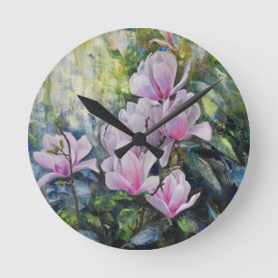 Magnolia Serenity - Blommigt Art av Lukian Rund Klocka
