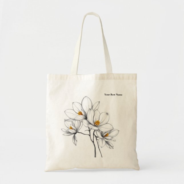 Magnolia Sketch Modern Vår Handväskor Tygkasse (Framsidan)