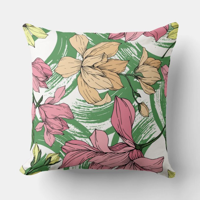 Magnolia, storpenselmålning, grön bakgrund kudde (Framsida)