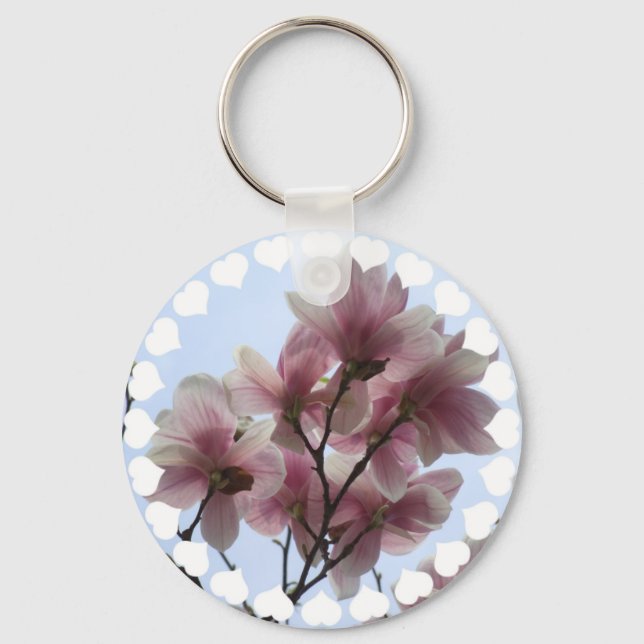 Magnolia Träd i Bloom Keychain Nyckelring (Framsida)